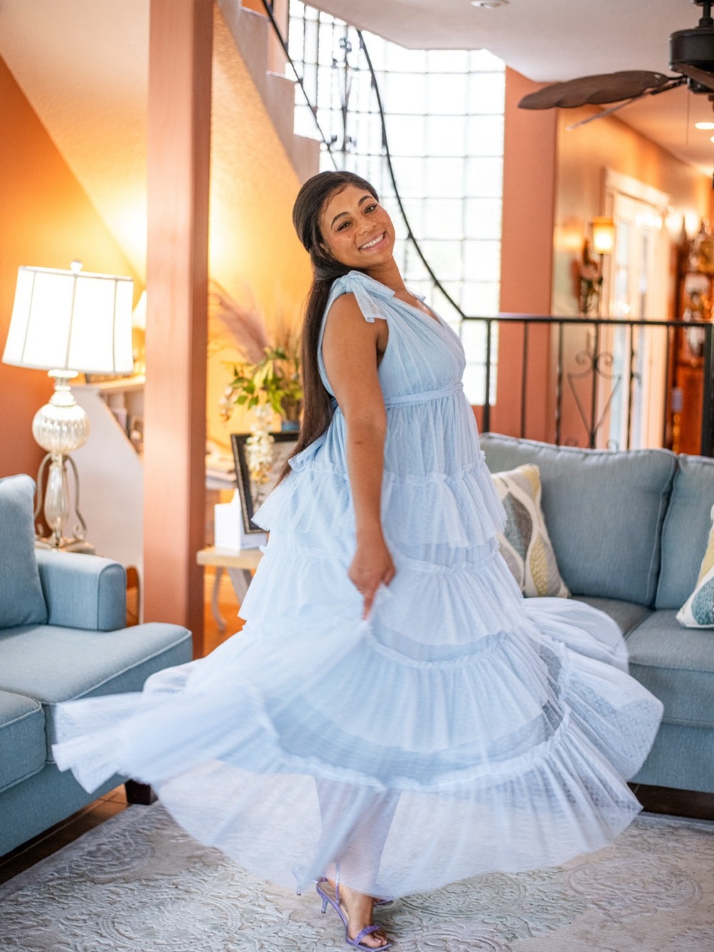 Light Blue Tiered Voile Home Accent Dress Display